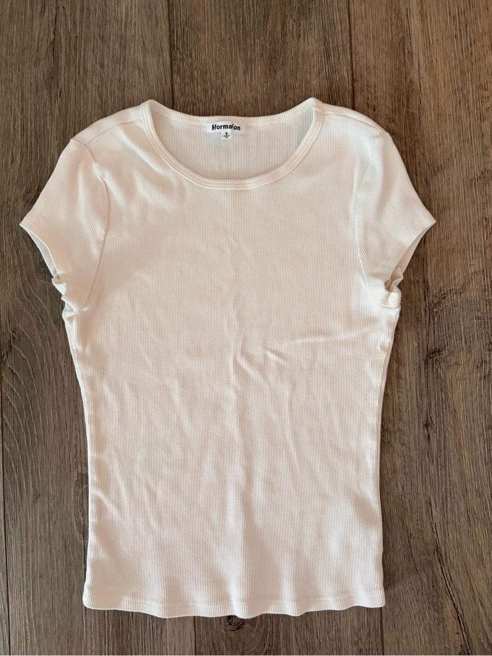 Reformation Cream Ribbed Short Sleeve Tee